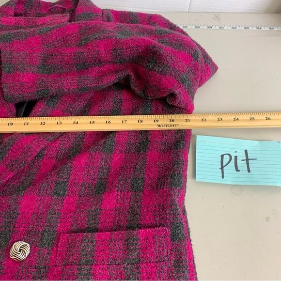 Vintage Pink Plaid Wool Blend Double Breasted Blazer Preppy Jacket No Size Tag - Picture 11 of 14